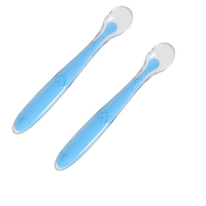 2 Pcs cuillère bleu en silicone pour bébé