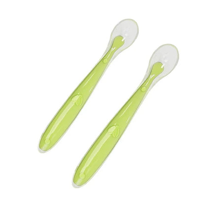 2 Pcs cuillère vert en silicone pour bébé