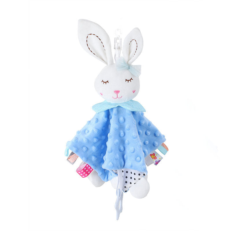 Doudou lapin bleu avec un anneau de dentition