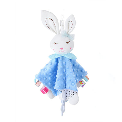 Doudou lapin bleu avec un anneau de dentition