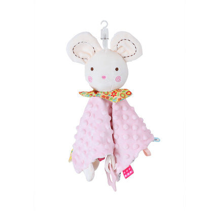 Doudou souris rose avec un anneau de dentition