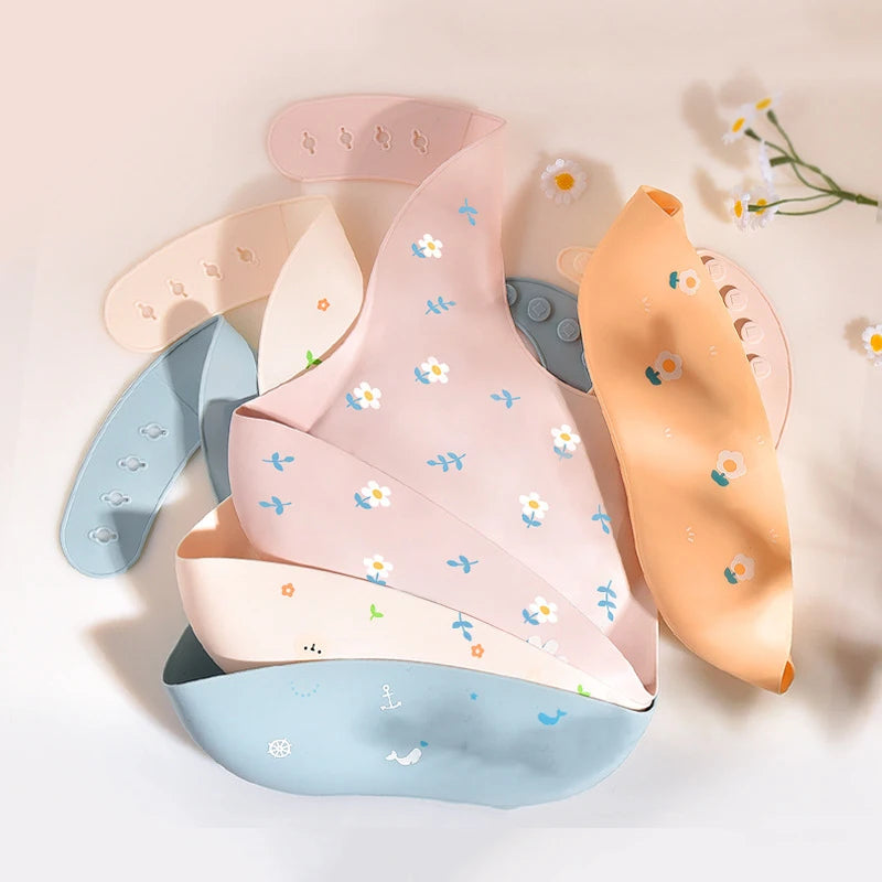 INS Baby Bibs BPA Free Waterproof Soft Silicone Saliva Solid Dripping Banana Bib Cartoon Print Flower Adjustable Lunch Aprons