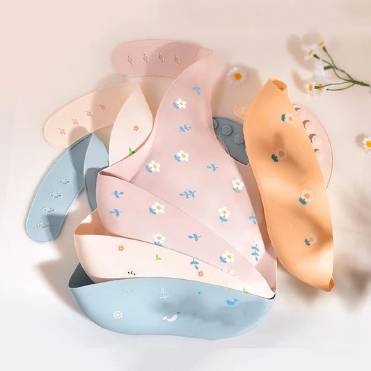 INS Baby Bibs BPA Free Waterproof Soft Silicone Saliva Solid Dripping Banana Bib Cartoon Print Flower Adjustable Lunch Aprons
