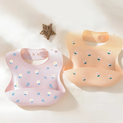 INS Baby Bibs BPA Free Waterproof Soft Silicone Saliva Solid Dripping Banana Bib Cartoon Print Flower Adjustable Lunch Aprons