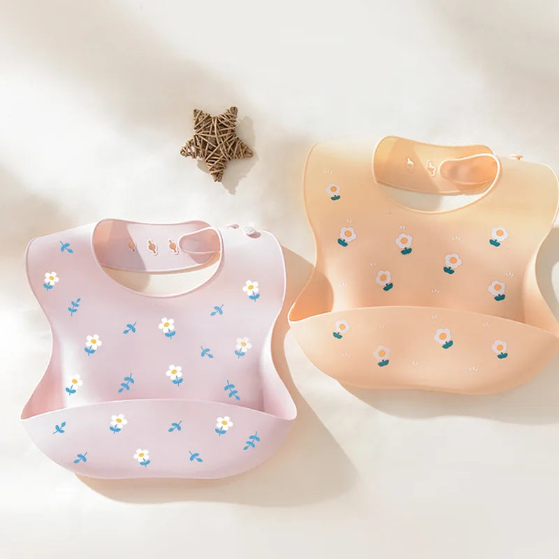 INS Baby Bibs BPA Free Waterproof Soft Silicone Saliva Solid Dripping Banana Bib Cartoon Print Flower Adjustable Lunch Aprons
