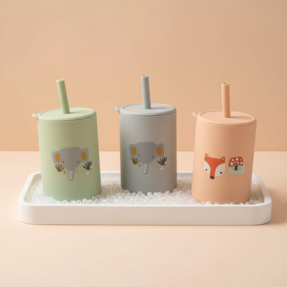 Verre bébé vert, orange et gris