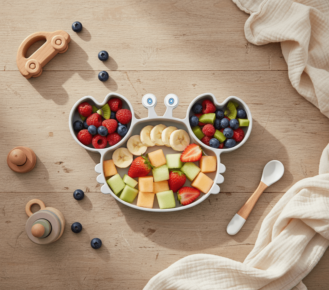 Assiette Bébé Antidérapante en Silicone | Forme Crabe à Compartiments - Kiabebe