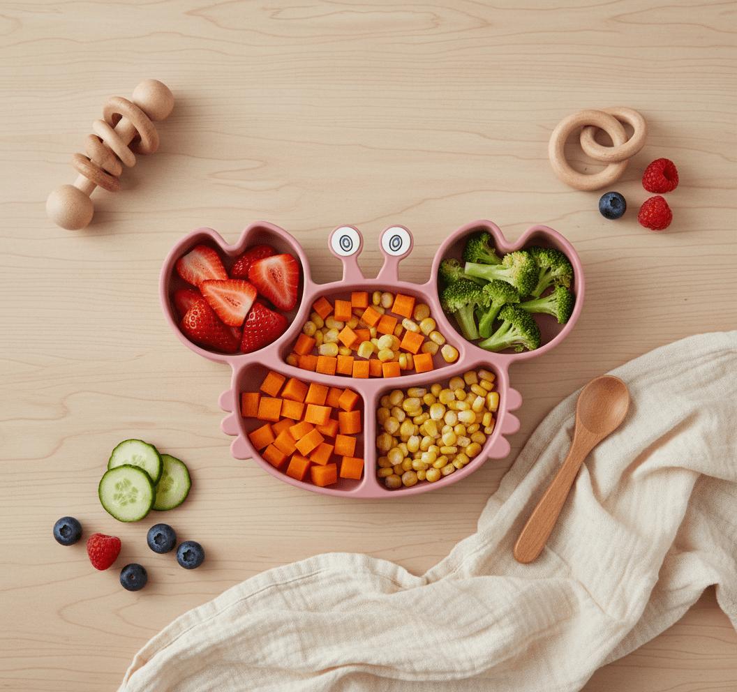 Assiette Bébé Antidérapante en Silicone | Forme Crabe à Compartiments - Kiabebe