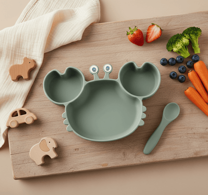 Assiette Bébé Antidérapante en Silicone | Forme Crabe à Compartiments - Kiabebe