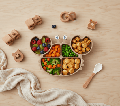 Assiette Bébé Antidérapante en Silicone | Forme Crabe à Compartiments - Kiabebe