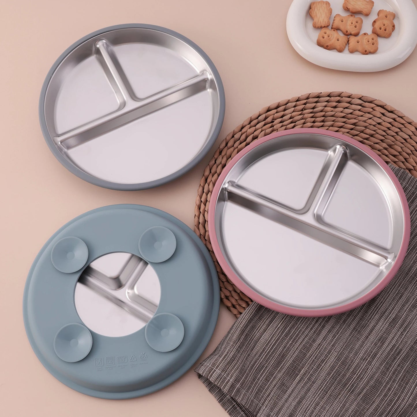 Assiette Compartimentée Bébé en Silicone - Ventouse Antidérapante - Kiabebe