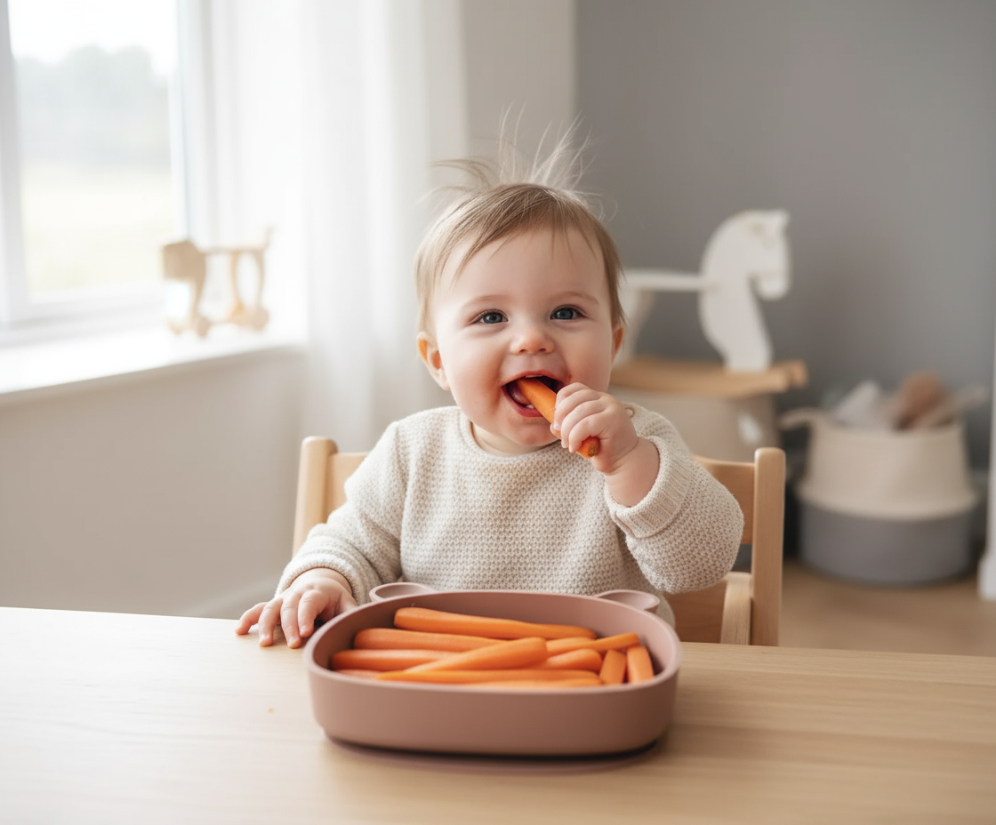 Bébé DME avec assiette rose bicolore