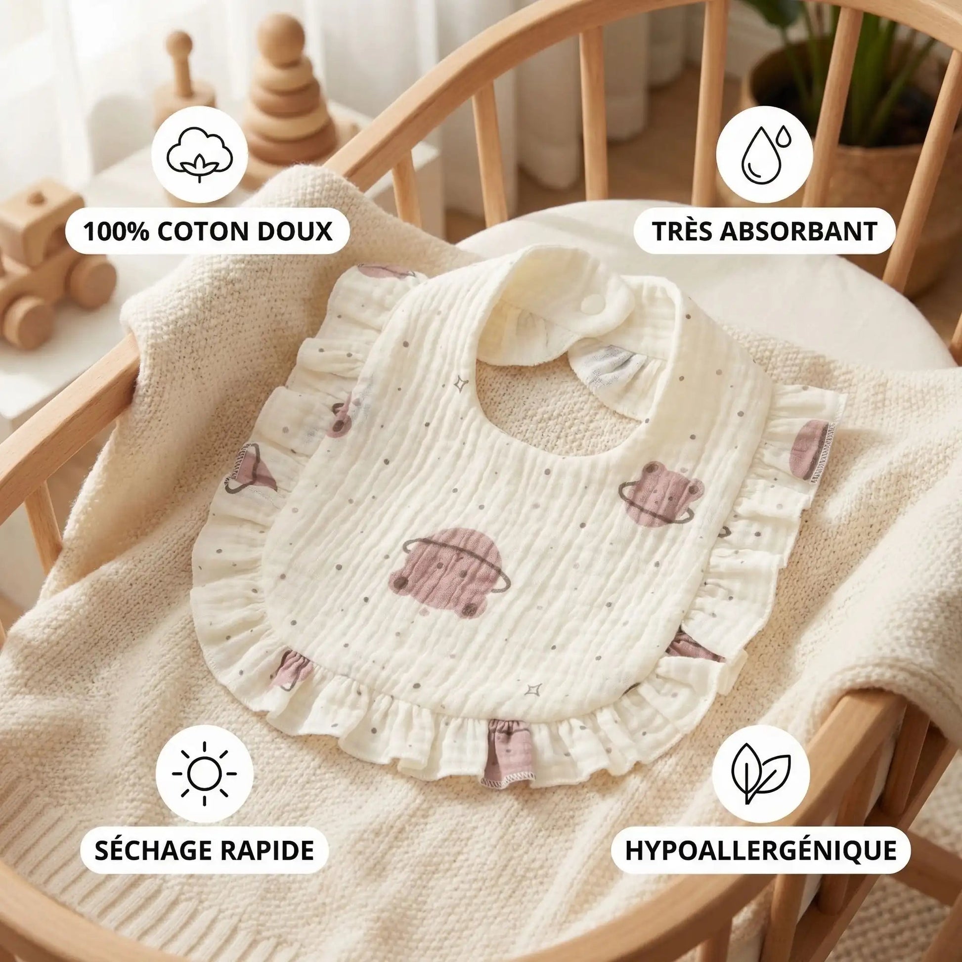 Bavoir en coton absorbant | 100% Naturel - Kiabebe