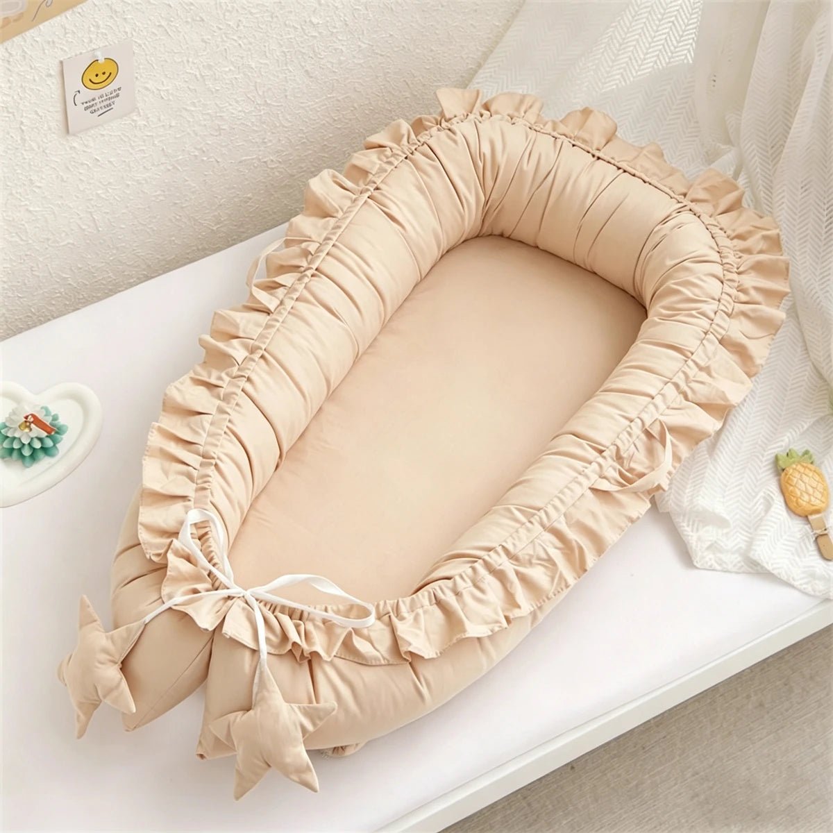 Berceau bébé beige coton bio ajustable 