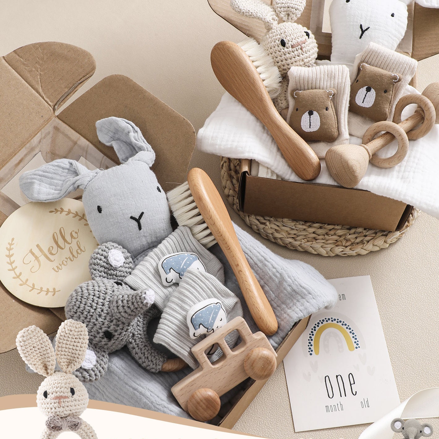 Coffret Hochets Bébé en Bois Naturel - Éveil Sensoriel & Cadeau Naissance | Kiabebe - Kiabebe
