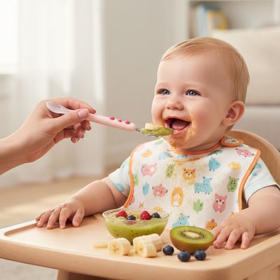 Cuillère bébé rose en silicone