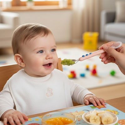 Cuillère bébé rose et bleu en silicone