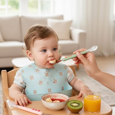 Cuillère bébé vert en silicone