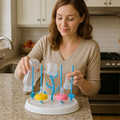 Egouttoir biberon bleu pour le rangement des biberons