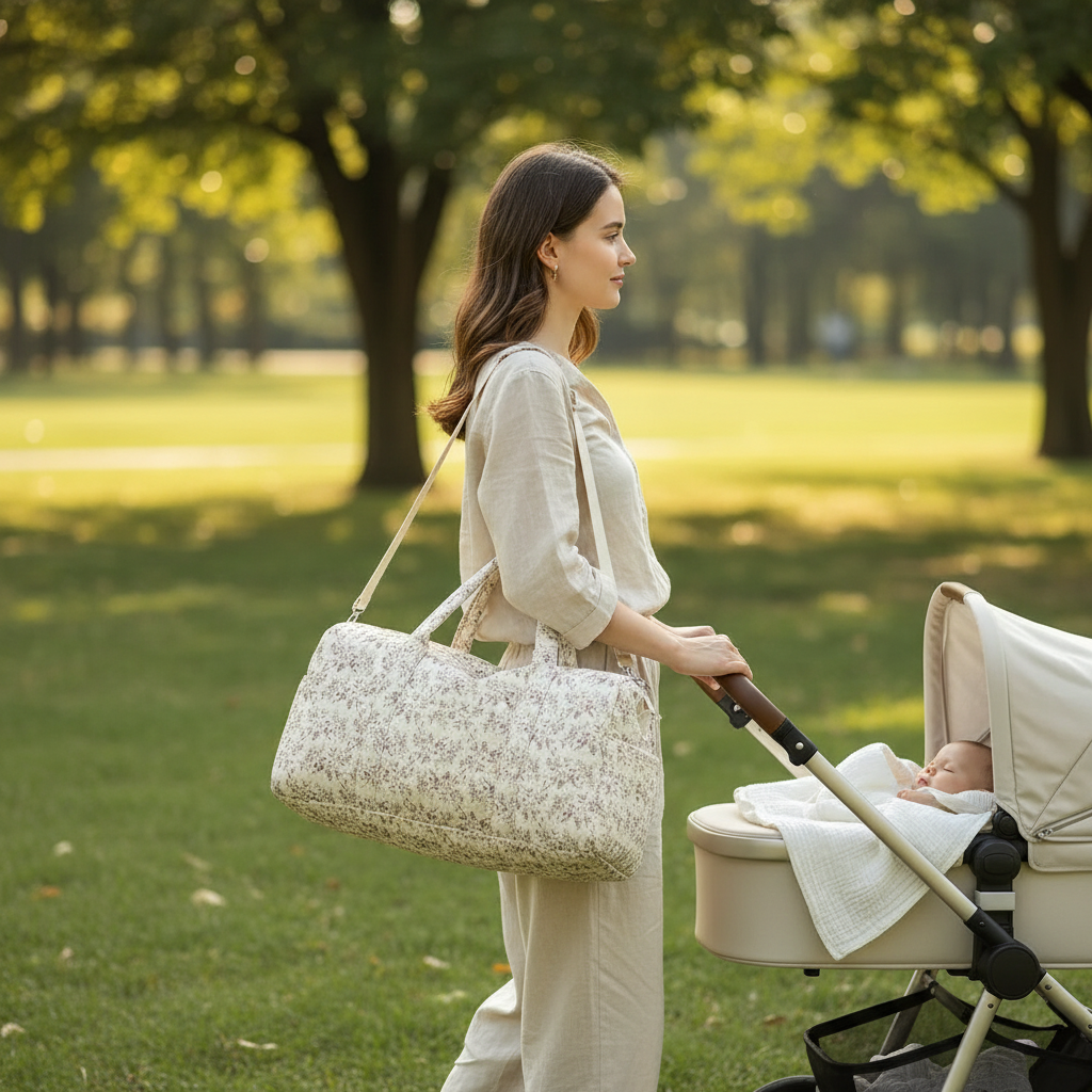 Maman avec sac à langer 