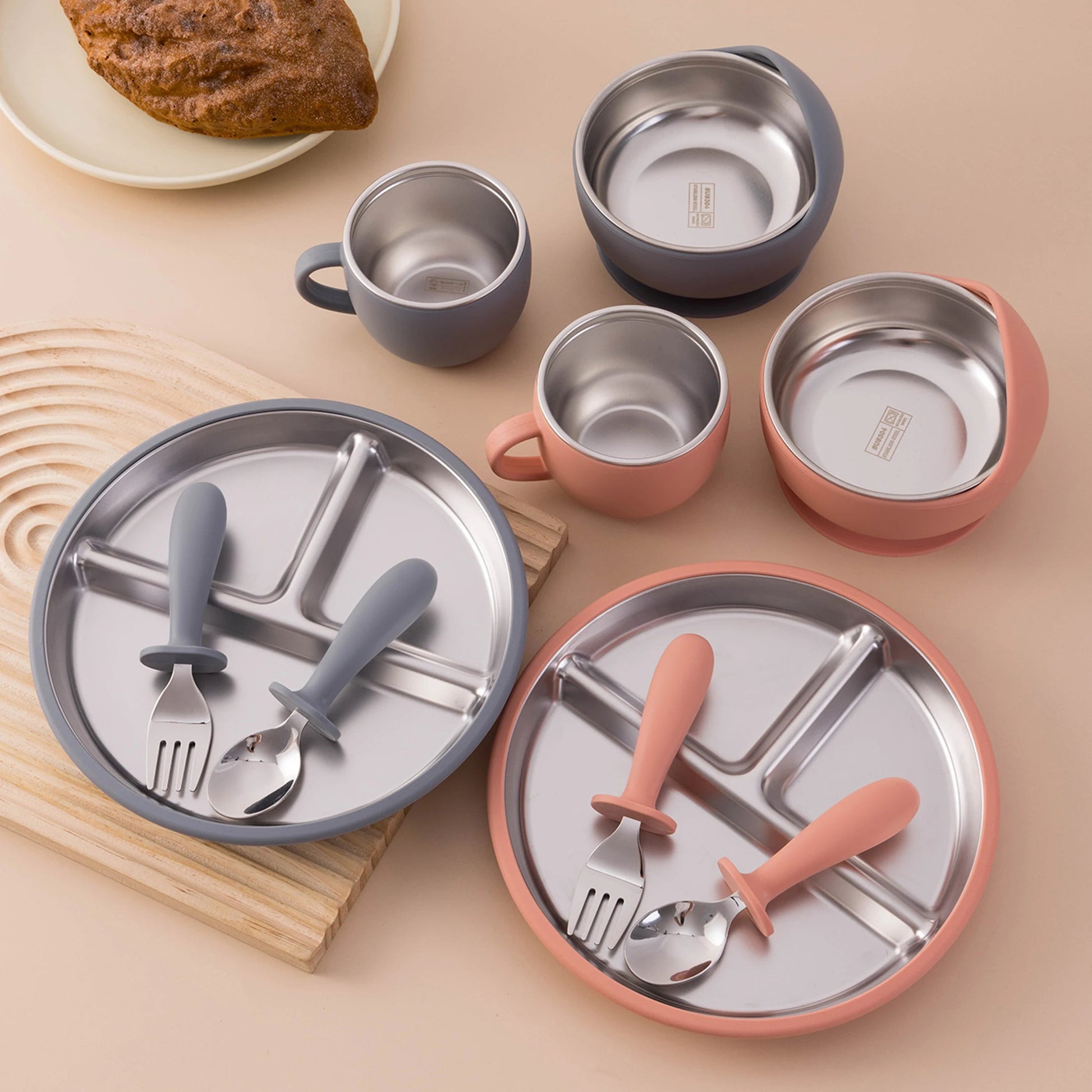 Set de vaisselle bebe silicone acier inox