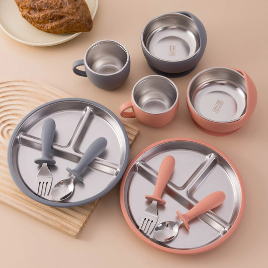 Set de vaisselle bebe silicone acier inox