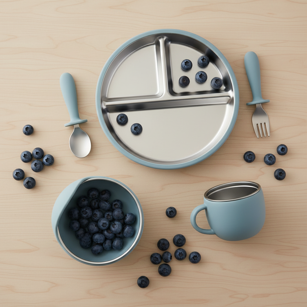Set de vaisselle pour bébé silicone acier Inox