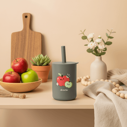 Verre pour bébé gris (pomme) en silicone