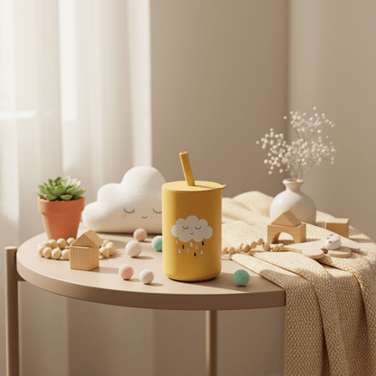 Verre pour bébé jaune (nuage) en silicone