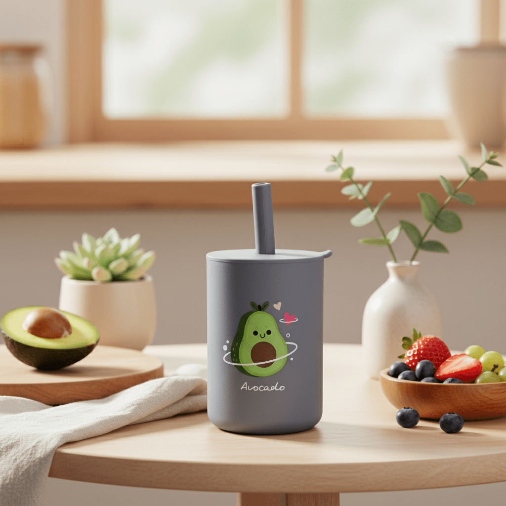 Verre pour bébé (gris) avocat en silicone