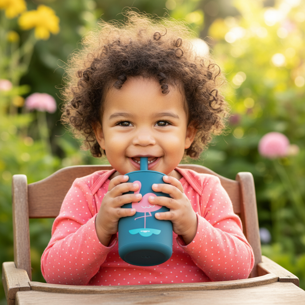 Tasse pour bébé flamant rose en silicone