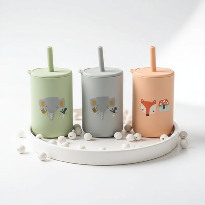Verre bébé orange, gris et vert