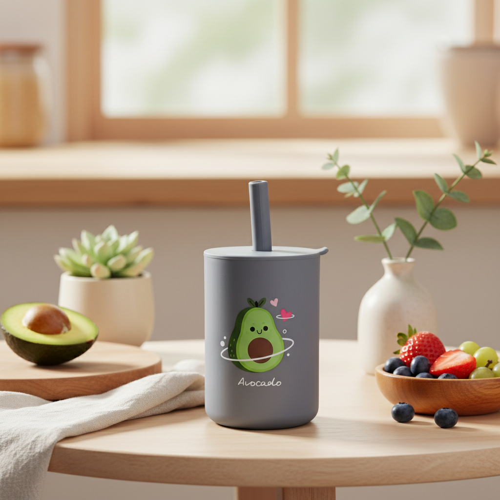 Verre pour bébé (gris) avocat en silicone