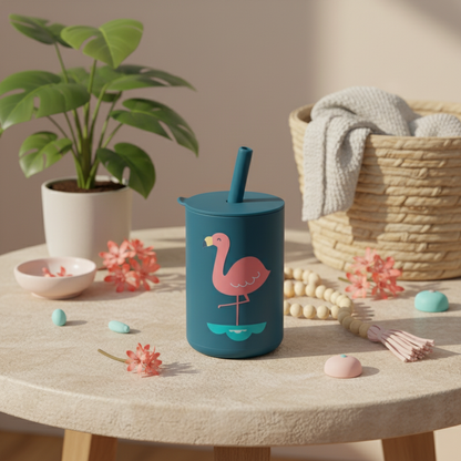 Verre pour bébé flamant rose en silicone