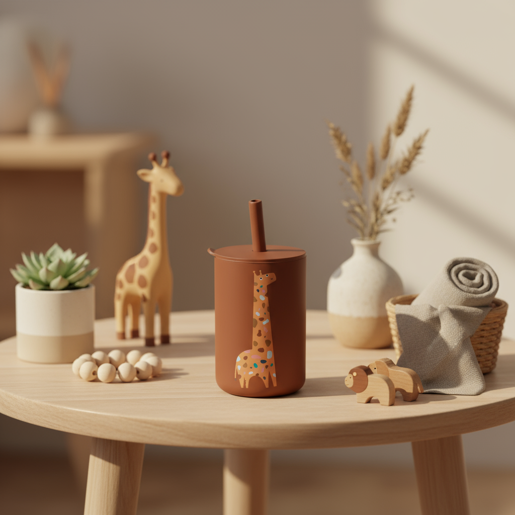 Verre pour bébé marron (girafe) en silicone