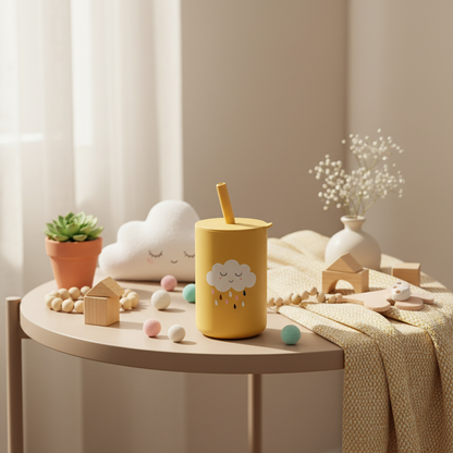 Verre pour bébé jaune (nuage) en silicone